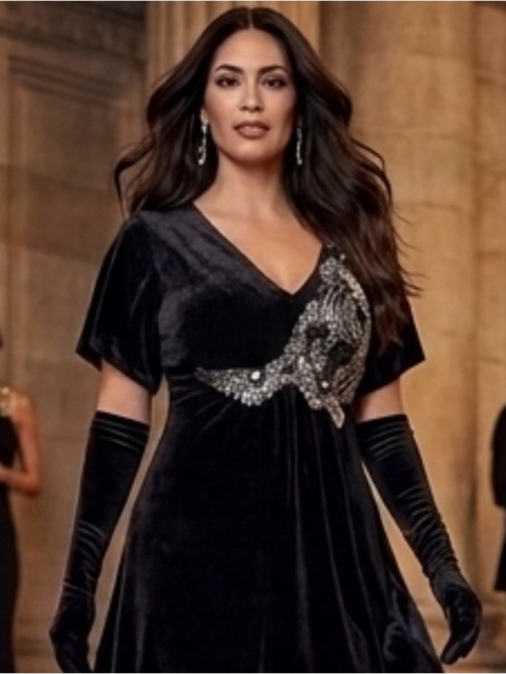 $2250 New Alberta Ferretti Black Beaded Velour Dress
